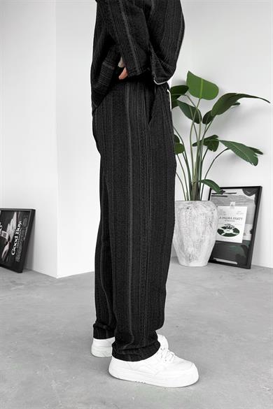 Siyah Etnik Desen Premium Beli Ayarlanabilir Baggy Pantolon
