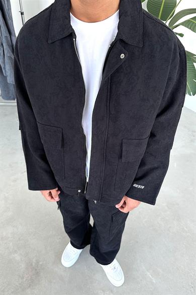 Siyah Etnik Desenli Premium Oversize Ceket