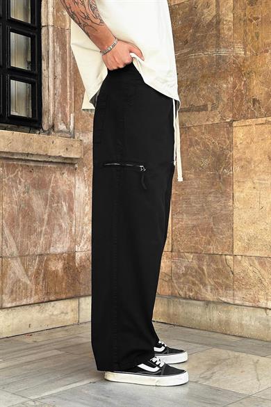 Siyah Fermuar Cepli Beli İpli CH Baggy Pantolon