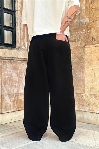 Siyah Fermuar Cepli Beli İpli CH Baggy Pantolon