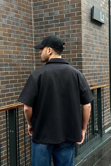 Siyah Fermuarlı B2 PM Oversize Gömlek
