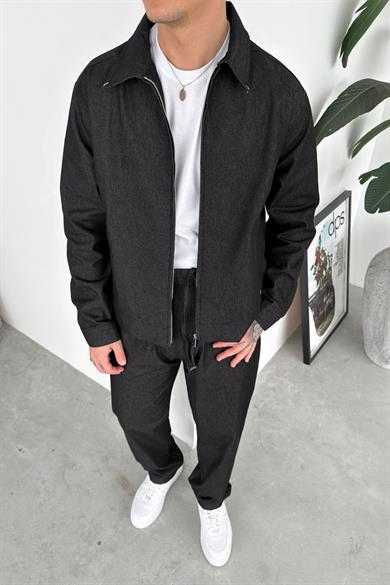 Siyah Fermuarlı Dokulu Relaxed Fit Boxy Ceket