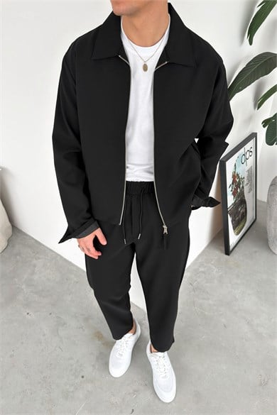 Siyah Fermuarlı Relaxed Fit Boxy Ceket