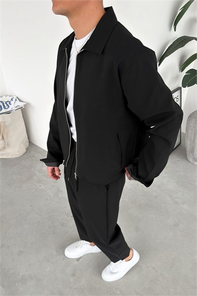 Siyah Fermuarlı Relaxed Fit Boxy Ceket