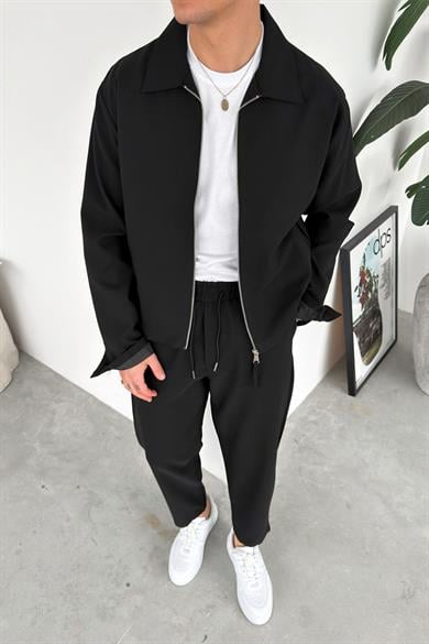 Siyah Fermuarlı Relaxed Fit Boxy Ceket