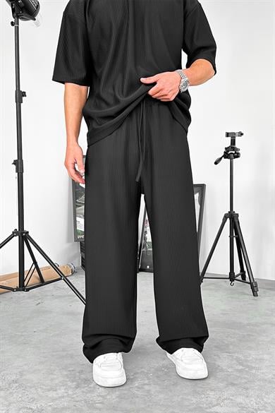 Siyah Fitilli Baggy Pantolon