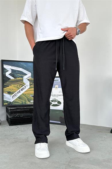Siyah Fitilli Basic Baggy Pantolon