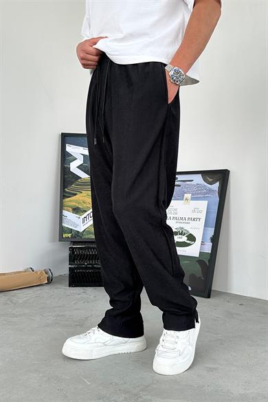 Siyah Fitilli Basic Baggy Pantolon