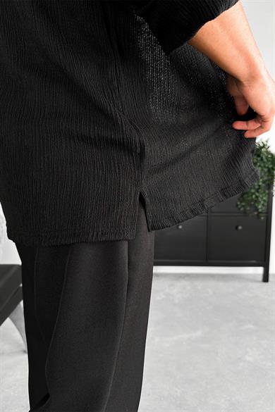 Siyah Fitilli Basic Oversize Gömlek