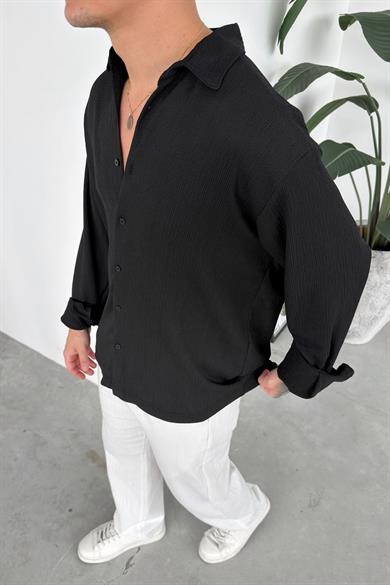 Siyah Fitilli Basic Relaxed Gömlek