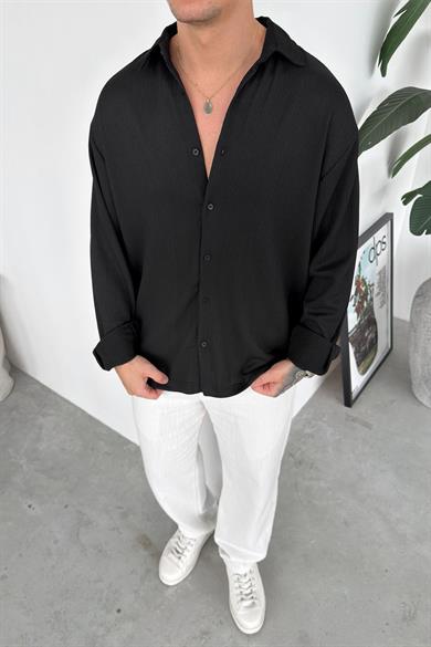 Siyah Fitilli Basic Relaxed Gömlek