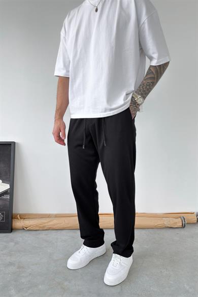 Siyah Fitilli Basic Relaxed Pantolon