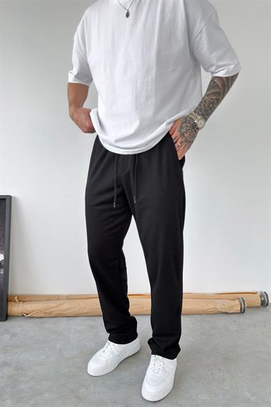 Siyah Fitilli Basic Relaxed Pantolon