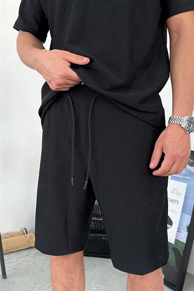 Siyah Fitilli Basic Relaxed Şort
