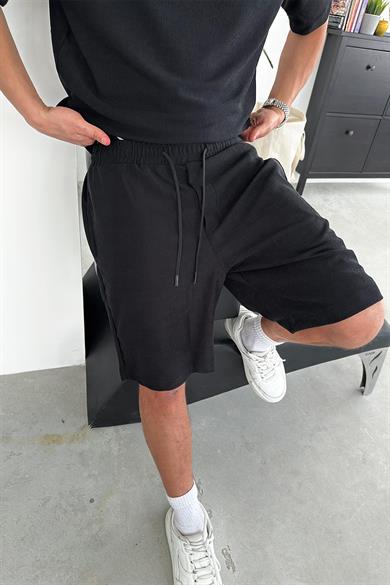 Siyah Fitilli Basic Relaxed Şort