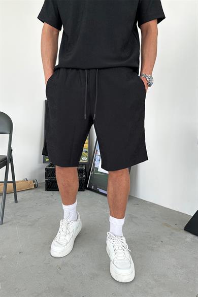 Siyah Fitilli Basic Relaxed Şort