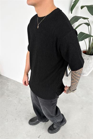 Siyah Fitilli Basic Relaxed Tişört