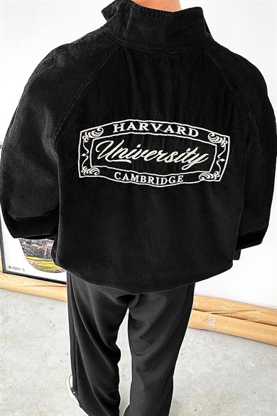 Siyah Fitilli Kadife Harvard University Mevsimlik Ceket