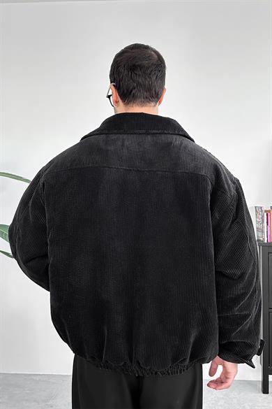 Siyah Fitilli Kadife Oversize Mont