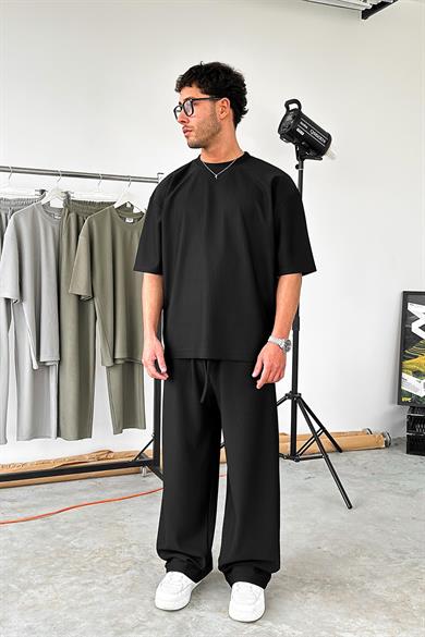 Siyah Fitilli Oversize Tişört