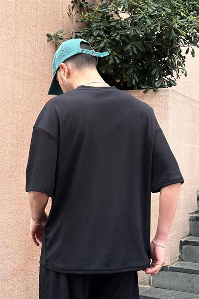 Siyah Fitilli T4 EE Oversize Tişört