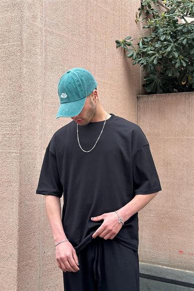 Siyah Fitilli T4 EE Oversize Tişört