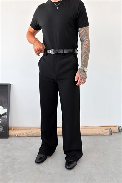 Siyah Flare Kesim İspanyol Paça Kumaş Pantolon
