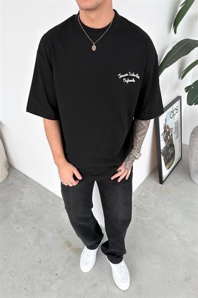 Siyah Forever Nakışlı Premium Oversize Tişört