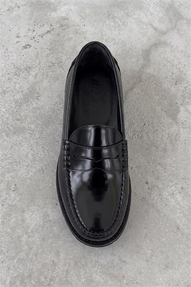 Siyah Gerçek Deri Black Penny Loafer