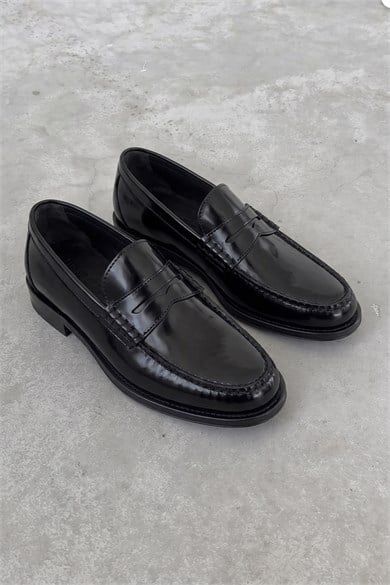 Siyah Gerçek Deri Black Penny Loafer
