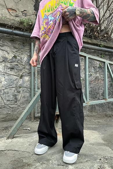 Siyah GG Poplin Baggy Kargo Pantolon