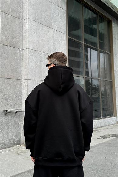 Siyah HAFKA PREMİUM 3 İplik Şardonlu Oversize Sweatshirt