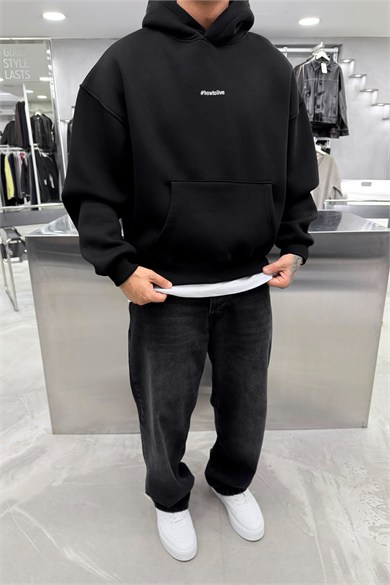 Siyah Howtolive Baskılı Oversize Sweatshirt