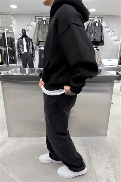Siyah Howtolive Baskılı Oversize Sweatshirt