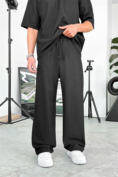 Siyah İnce Fitilli Baggy Pantolon