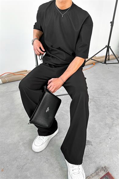 Siyah İnce Fitilli Baggy Pantolon