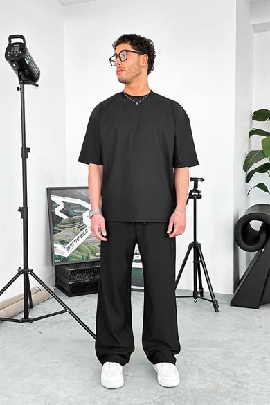 Siyah İnce Fitilli Baggy Pantolon