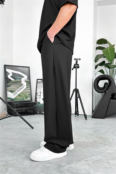 Siyah İnce Fitilli Baggy Pantolon