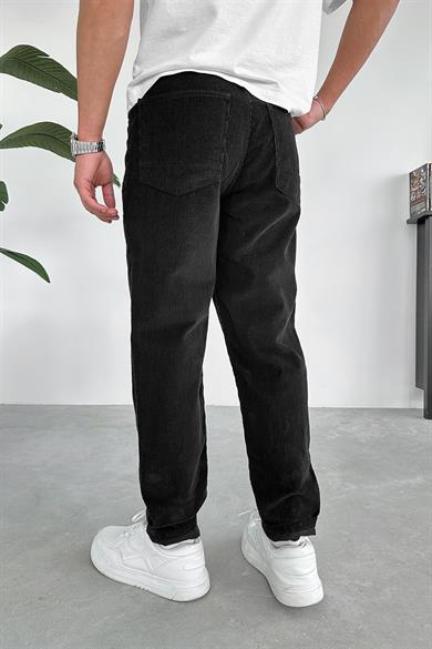 Siyah Kadife Fitilli Regular Pantolon