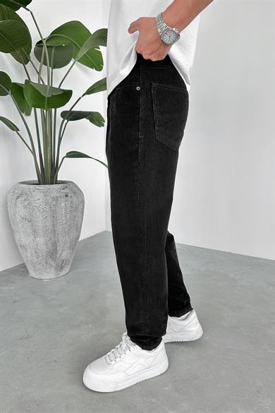 Siyah Kadife Fitilli Regular Pantolon