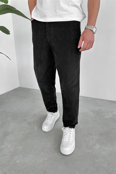 Siyah Kadife Fitilli Regular Pantolon