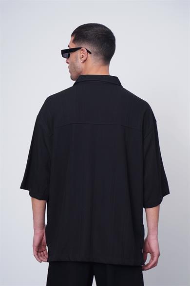 Siyah Kahverengi Dokuma Detay CH Oversize Polo Yaka