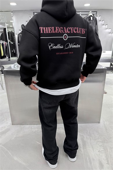Siyah Legacy Club Baskılı Oversize Sweatshirt