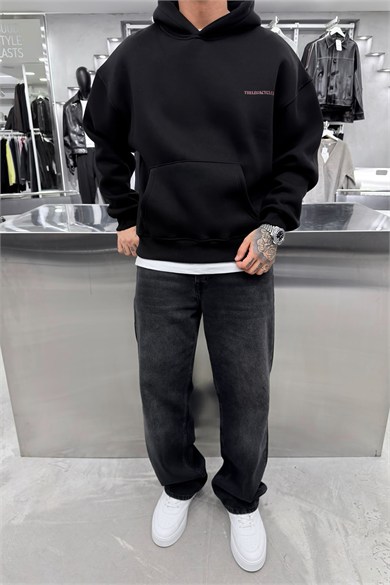 Siyah Legacy Club Baskılı Oversize Sweatshirt
