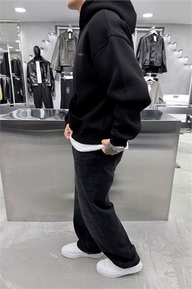 Siyah Legacy Club Baskılı Oversize Sweatshirt