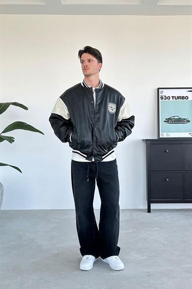 Siyah Limitless Oversize Bomber Deri Ceket