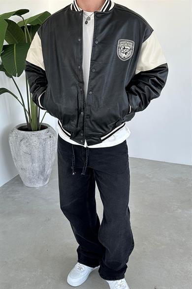 Siyah Limitless Oversize Bomber Deri Ceket