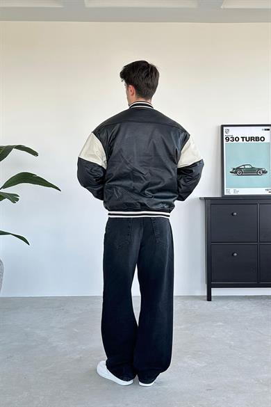 Siyah Limitless Oversize Bomber Deri Ceket