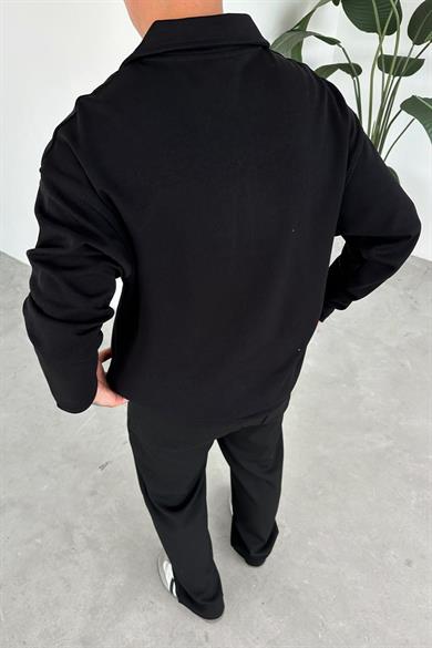 Siyah Local Nakış Oversize Polo Yaka Sweatshirt