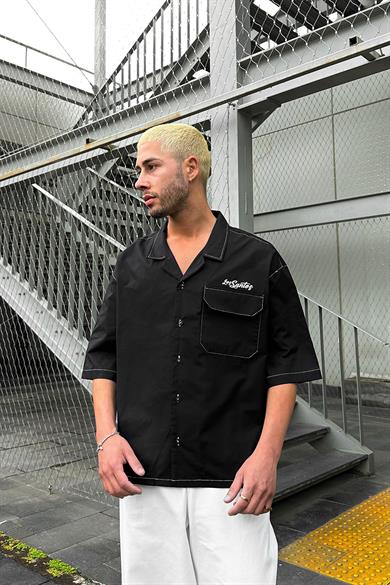 Siyah Los Santos Ters Dikiş EE Oversize Gömlek